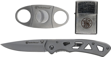 Coffret Smith & Wesson couteau pliant lame 76 mm briquet et coupe-cigare