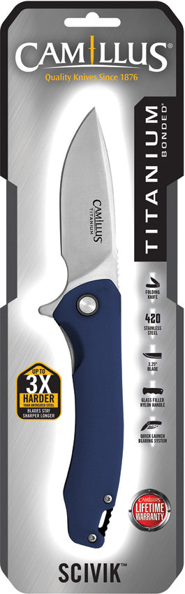 Couteau pliant Camillus Scivik acier 420 lame drop point 83 mm manche titane