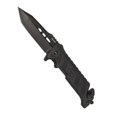 Couteau pliant Mil-Tec Star à ouverture par ergot pouce lame Tanto acier 3CR13 9 cm avec brise-vitre et coupe-ceinture
