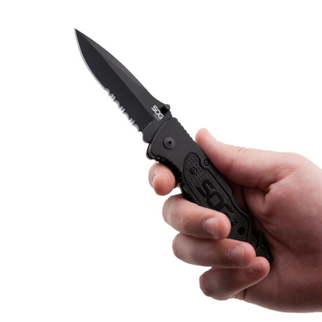 Couteau pliant SOG Escape acier 9Cr18MoV lame 83 mm revêtement TiNi coupe-lien