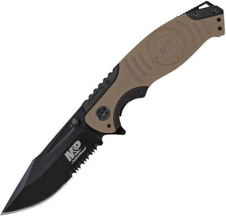 Couteau pliant Smith & Wesson M&P drop point dentelé lame 89 mm manche aluminium