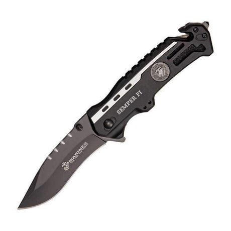 Couteau pliant US Marine Corps Rescue ouverture assistée lame drop point 83 mm brise-vitre