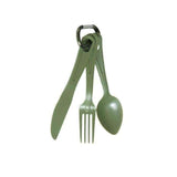 Couverts Mil-Tec US 3 pièces polycarbonate olive avec mousqueton
