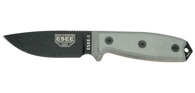 Couteau à lame fixe ESEE ESEE-3 - Pommeau modifié E3PMB acier Carbone lame 88 mm