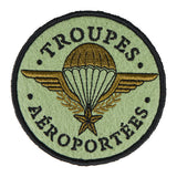 Écusson rond brodé Ares Troupes aéroportées 8 cm basse visibilité à dos auto-agrippant