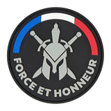Écusson rond casque spartiate Forces et Honneur Ares en PVC 8 cm auto-agrippant