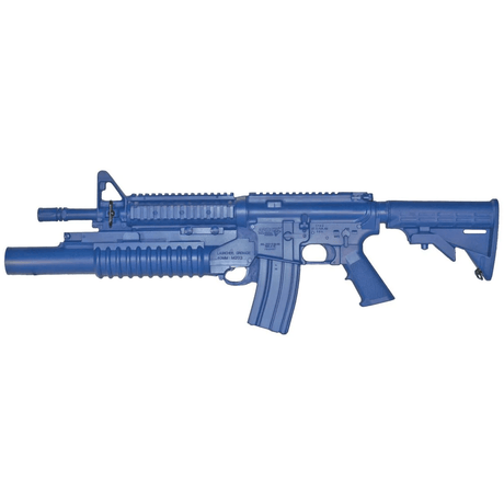 Fusil d'entraînement Blueguns AR15 Flat Top Closed Stock / Rail / M203 — réplique inerte en polyuréthane renforcé acier