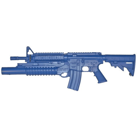 Fusil d'entraînement Blueguns AR15 Flat Top Closed Stock / Rail / M203 — réplique inerte en polyuréthane renforcé acier