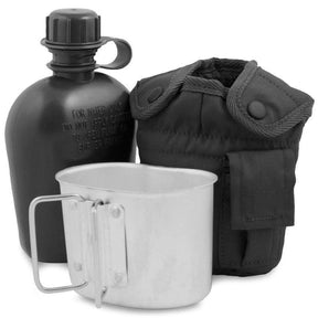 Gourde Mil-Tec type US 900 ml avec quart en aluminium et housse polyester rembourrée