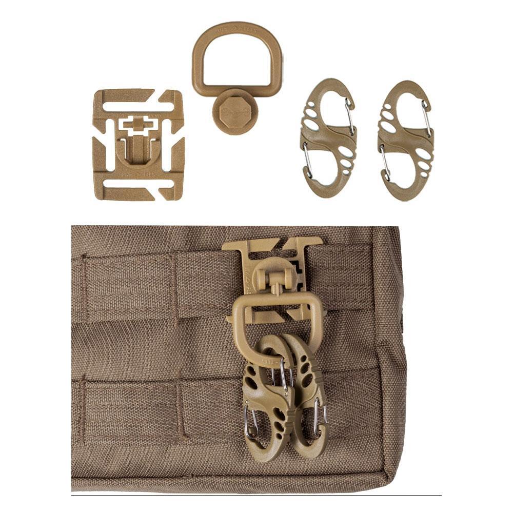 Kit de fixation MOLLE Mil-Tec en polyoxyméthylène avec 4 mousquetons en S et 2 D-Ring Duraflex pivotants 360°