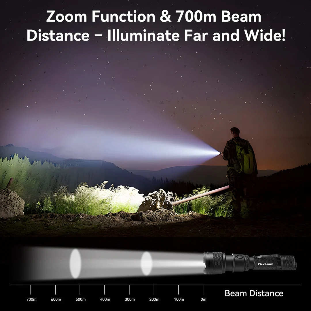 Lampe torche Powertac FlexBeam 1 200 lumens à faisceau réglable portée 700 mètres