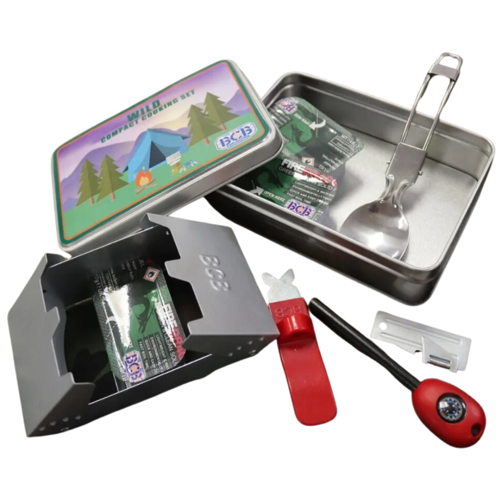 Nécessaire de cuisine BCB WILD Compact Cooking Set avec réchaud pliant et pierre à feu