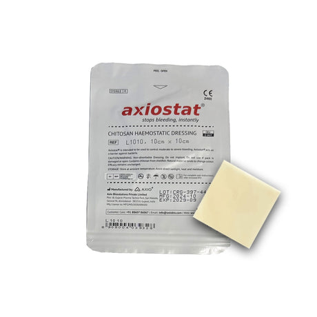Pansement compressif hémostatique Axiostat MIL88 100 % chitosan 8 × 8 cm épaisseur 0,4 cm