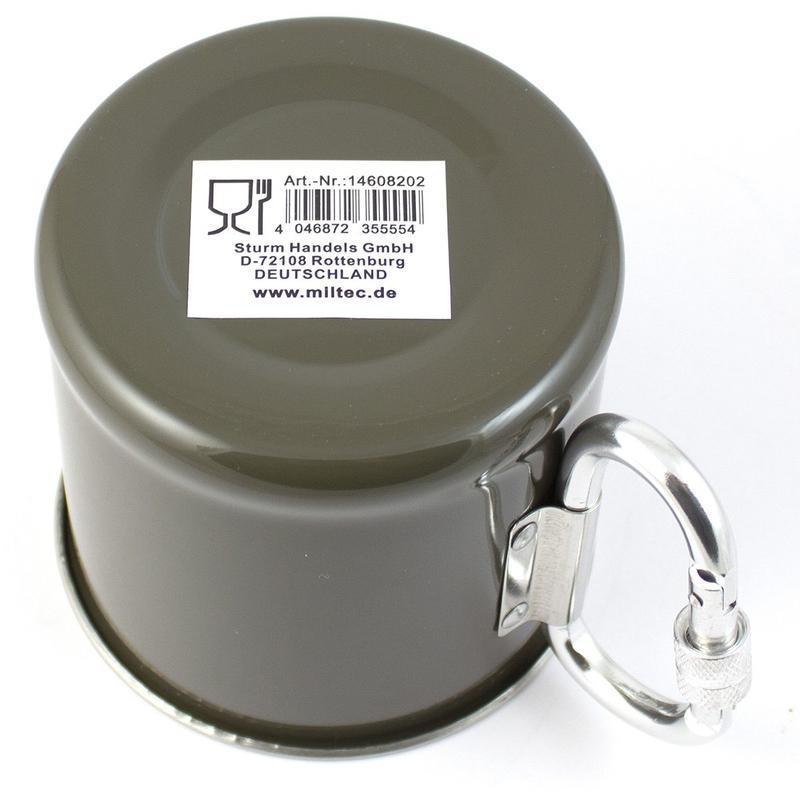 Quart Mil-Tec acier inoxydable 250 ml avec anse mousqueton pour bivouac