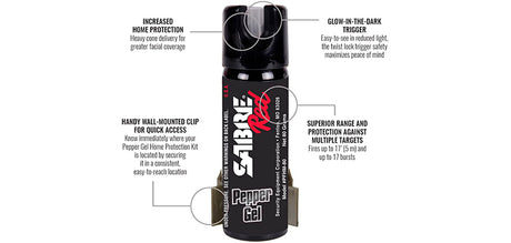 Aérosol lacrymogène en gel Sabre Red pour le domicile 73,9 ml avec support mural