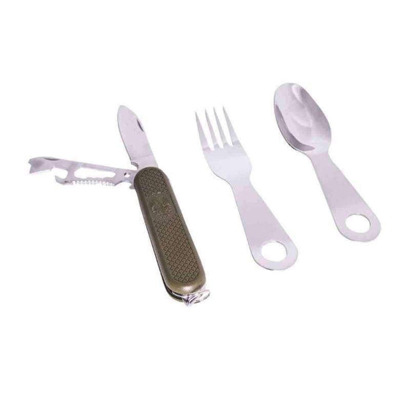 Set de couverts Mil-Tec en inox avec couteau pliant multifonctions et fourchette-cuillère