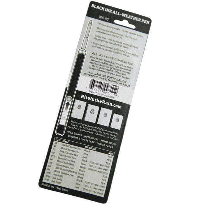 Stylo étanche Rite in the Rain All-Weather Clicker 97 corps métal cartouche pressurisée