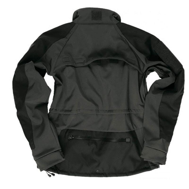 Veste softshell Mil-Tec Tactical Plus laminé trois couches colonne 8000 mm avec boucles pouces et compartiments protection
