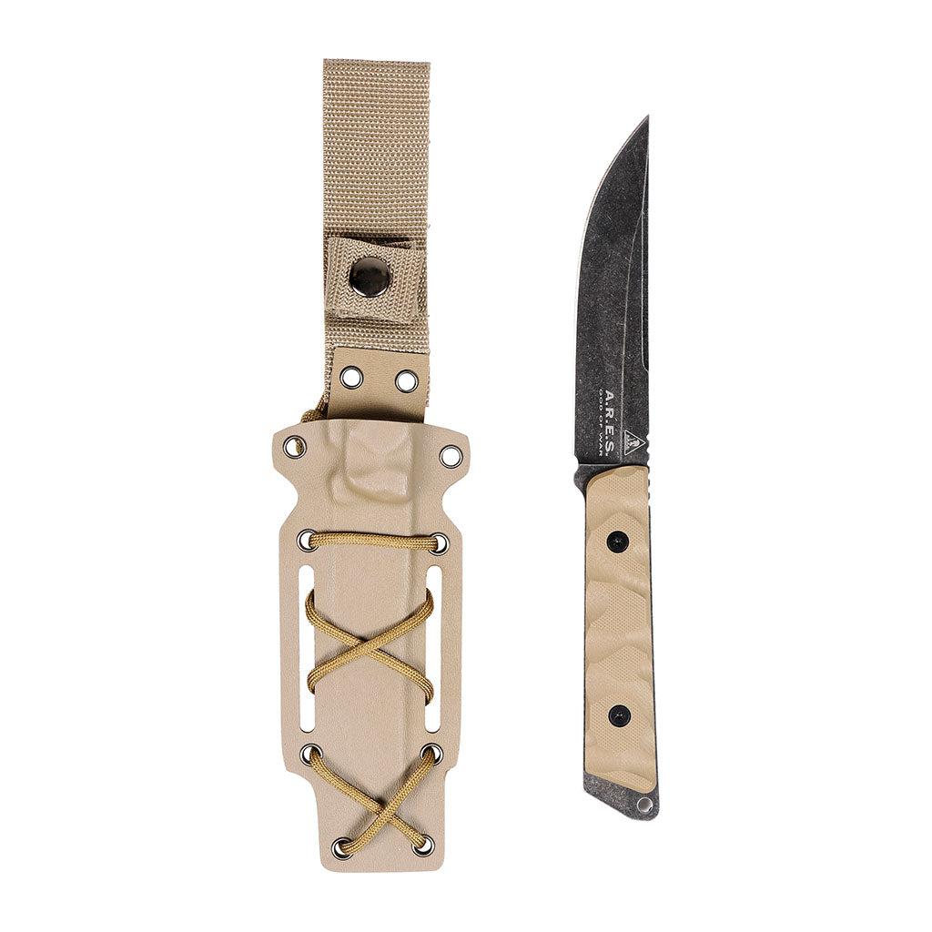 Couteau à lame fixe Ares Akuso Tanto manche G10 longueur totale 25,3 cm étui Kydex