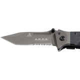 Couteau pliant Ares Baroud lame semi-crantée de 11 cm avec dragonne et étui ceinture