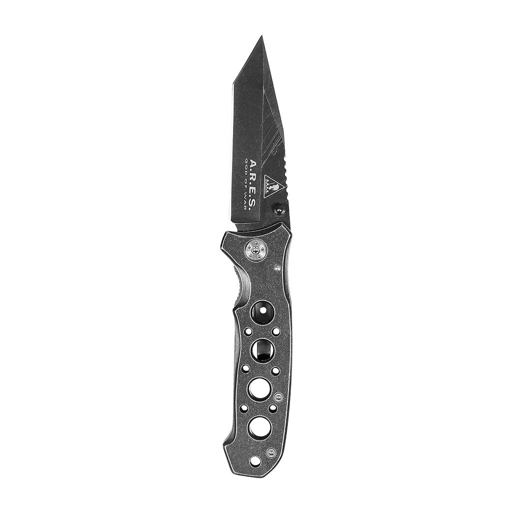 Couteau pliant Ares Gun Powder manche métal 20 cm déplié avec étui et clip de ceinture