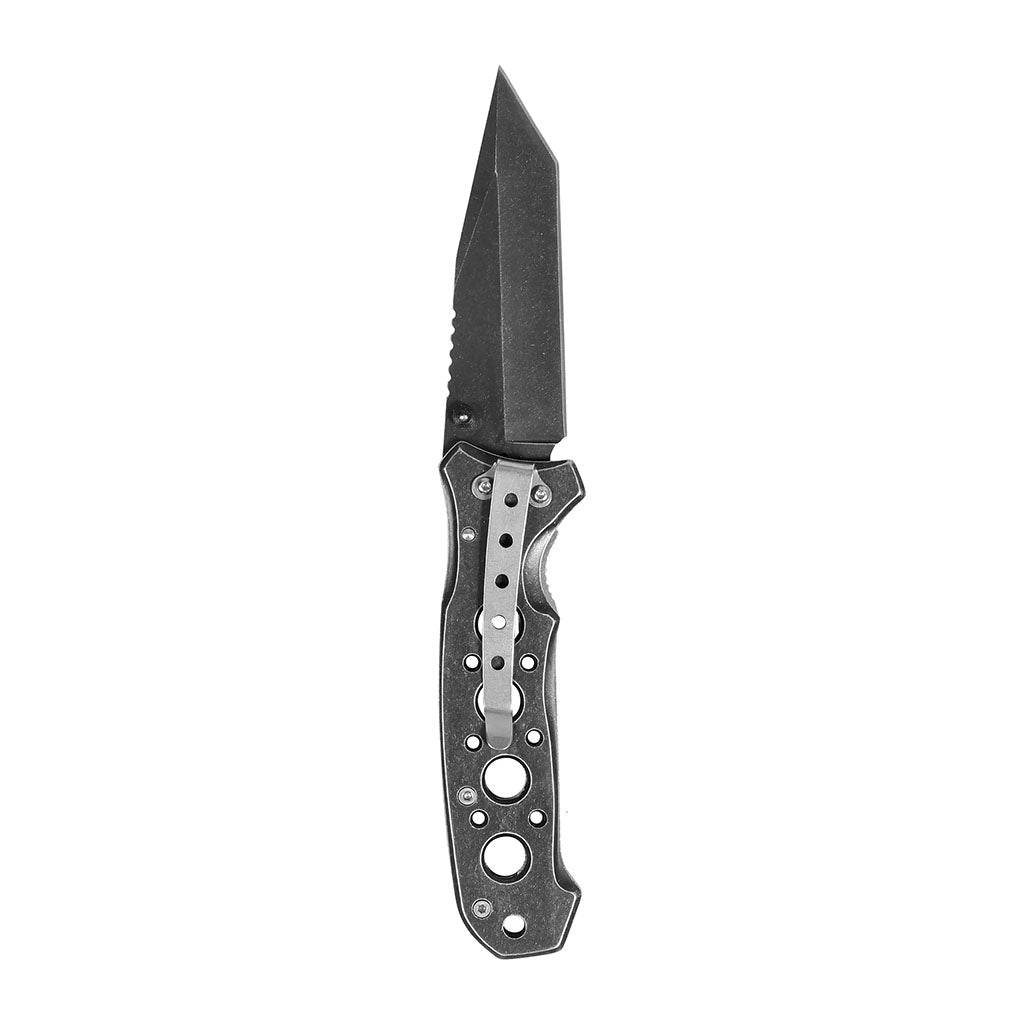 Couteau pliant Ares Gun Powder manche métal 20 cm déplié avec étui et clip de ceinture