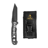 Couteau pliant Ares Gun Powder manche métal 20 cm déplié avec étui et clip de ceinture