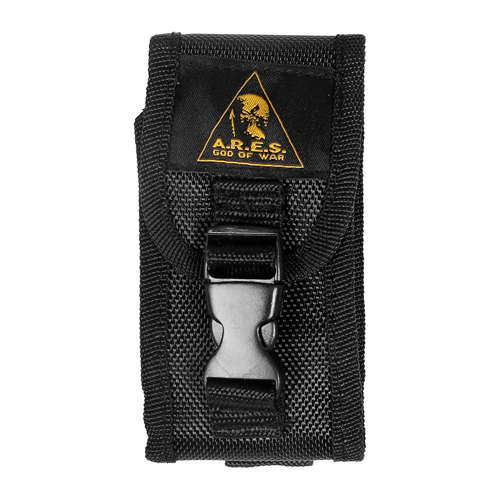 Couteau pliant Ares Gun Powder manche métal 20 cm déplié avec étui et clip de ceinture