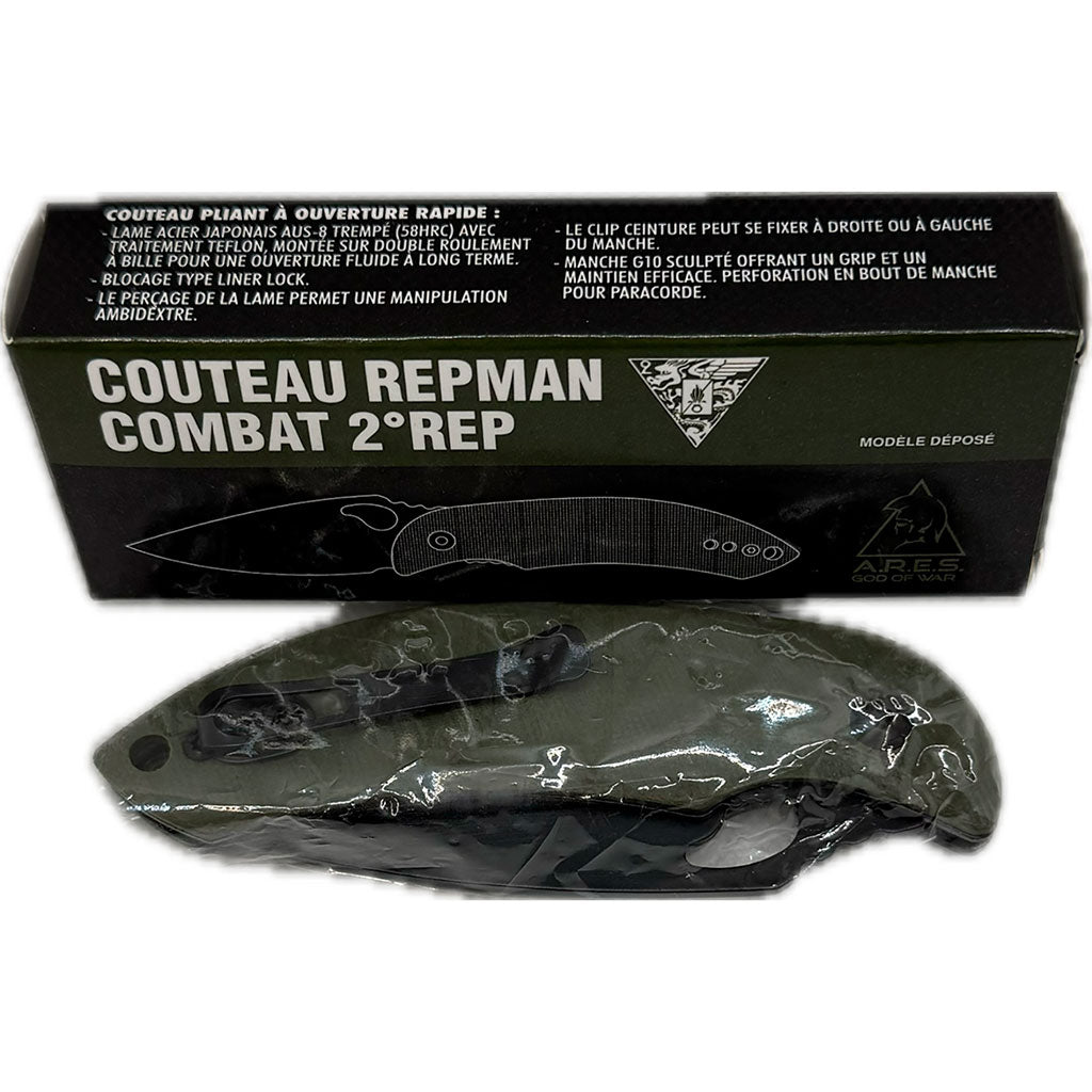 Couteau pliant Ares Repman Combat lame AUS-8 de 7 cm manche G10 sculpté 75 grammes