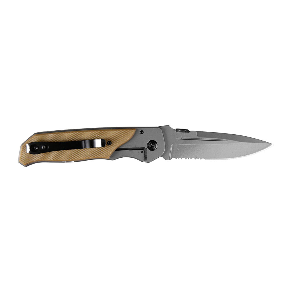 Couteau pliant Ares Sand Warior à lame semi-crantée avec étui de ceinture