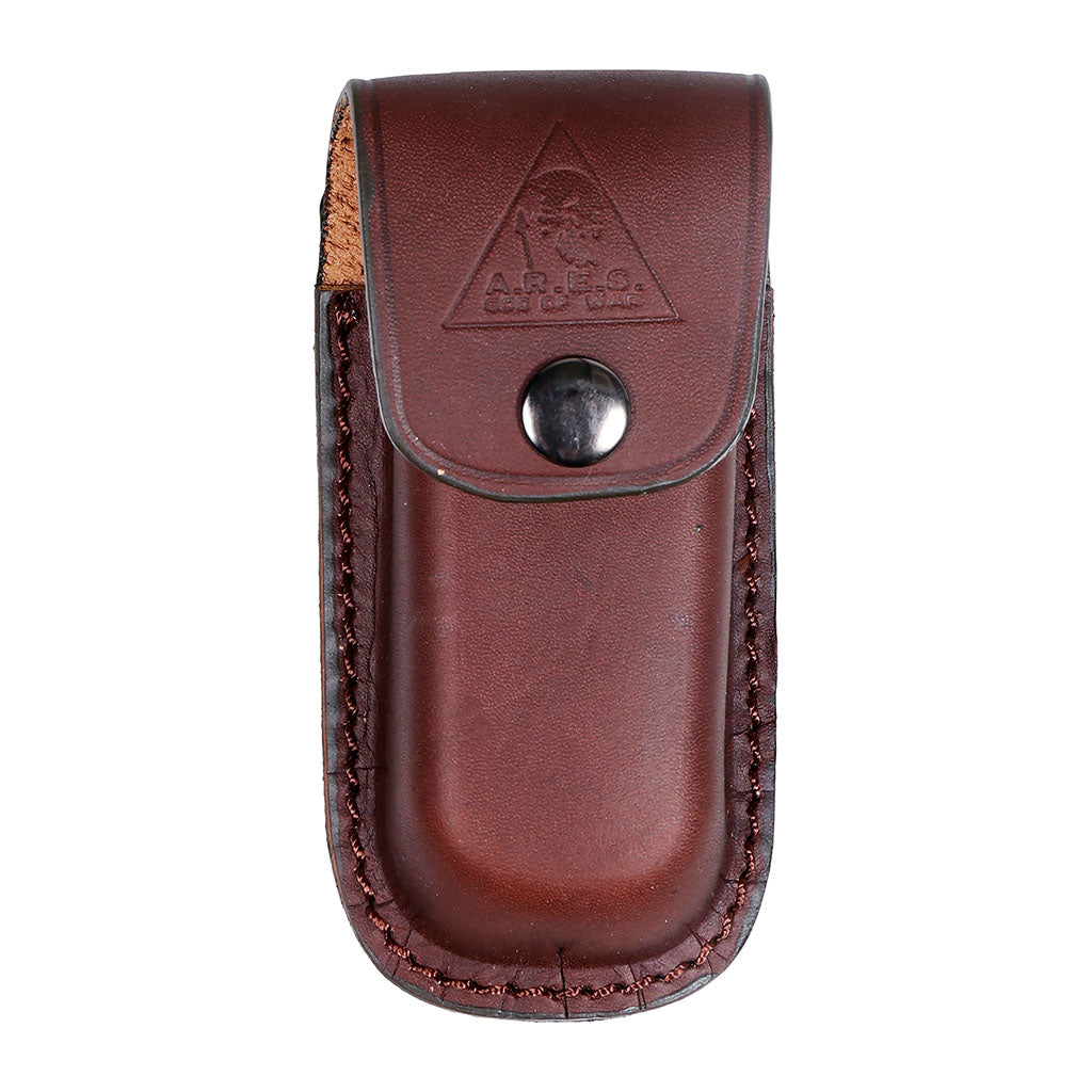 Couteau pliant Ares Wood Iron manche bois longueur dépliée 19,5 cm avec étui cuir