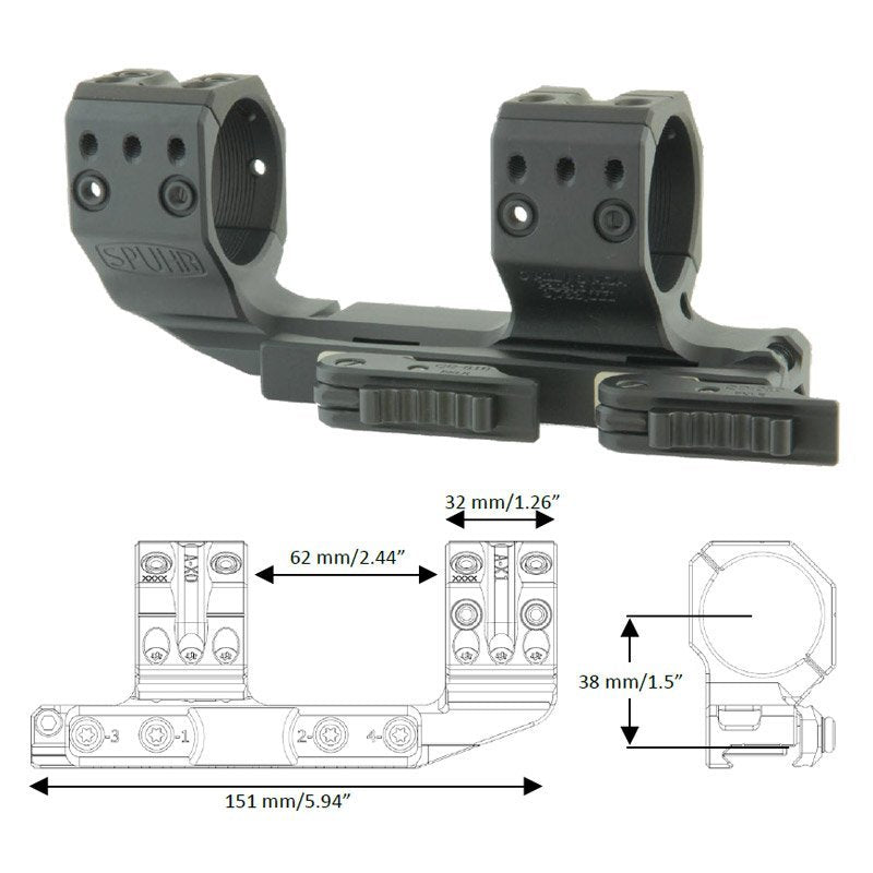 Montage de lunette à démontage rapide Spuhr QDP-6016 Ø36 mm hauteur 38 mm 0 MIL
